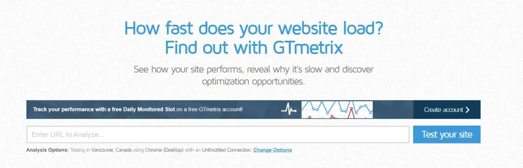 Herramientas de Optimización de Velocidad y Rendimiento del Sitio Web GT Metrix